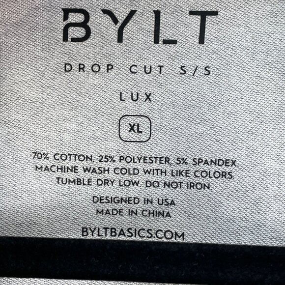 Bylt Mens Drop Cut Short Sleeve Lux T Shirt XL Gray Cotton Stretch Crew Neck Top - Picture 3 of 7